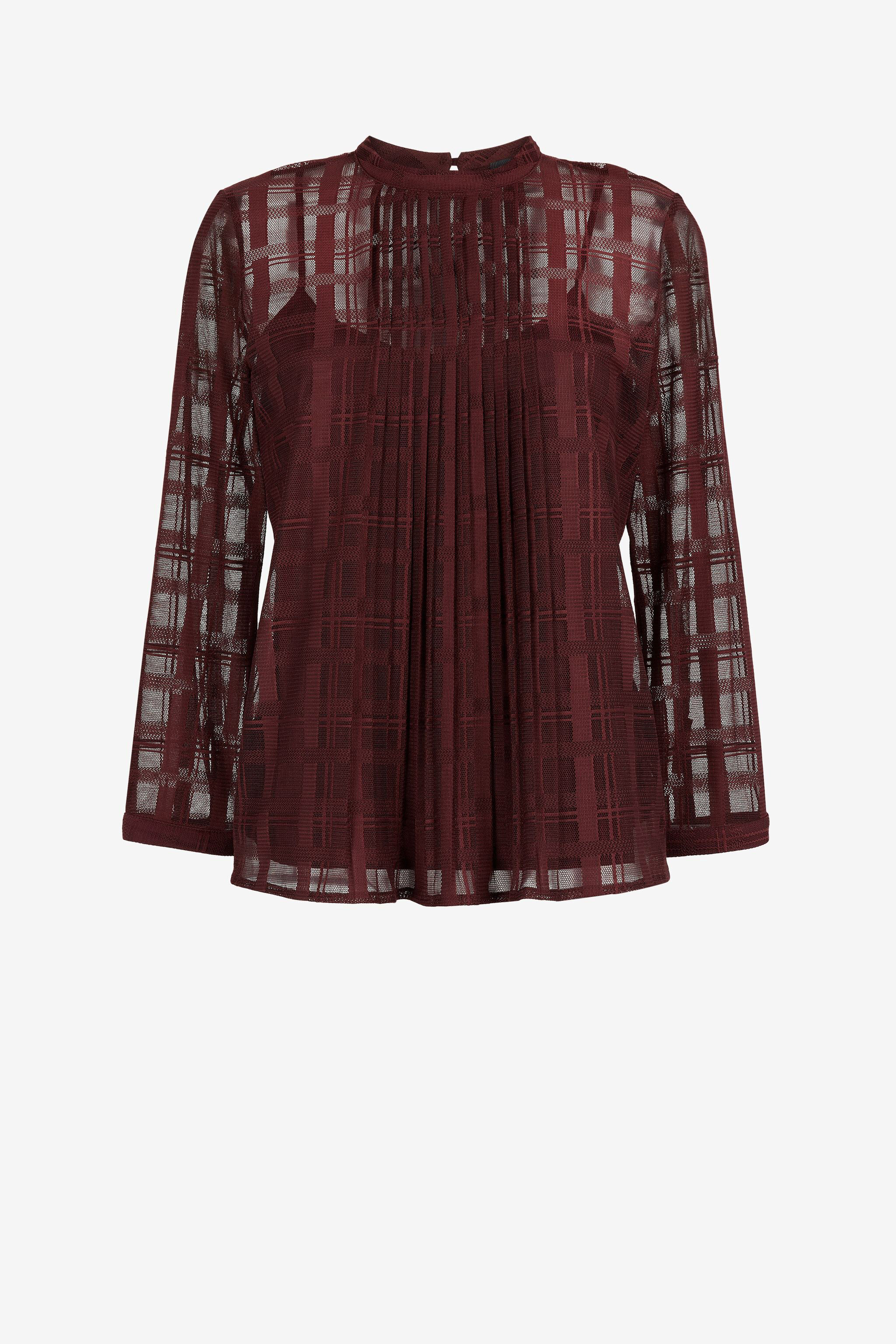 JC Just Cavalli Check-Jacquard Pleated Top Purple HQLSEP-ISES2