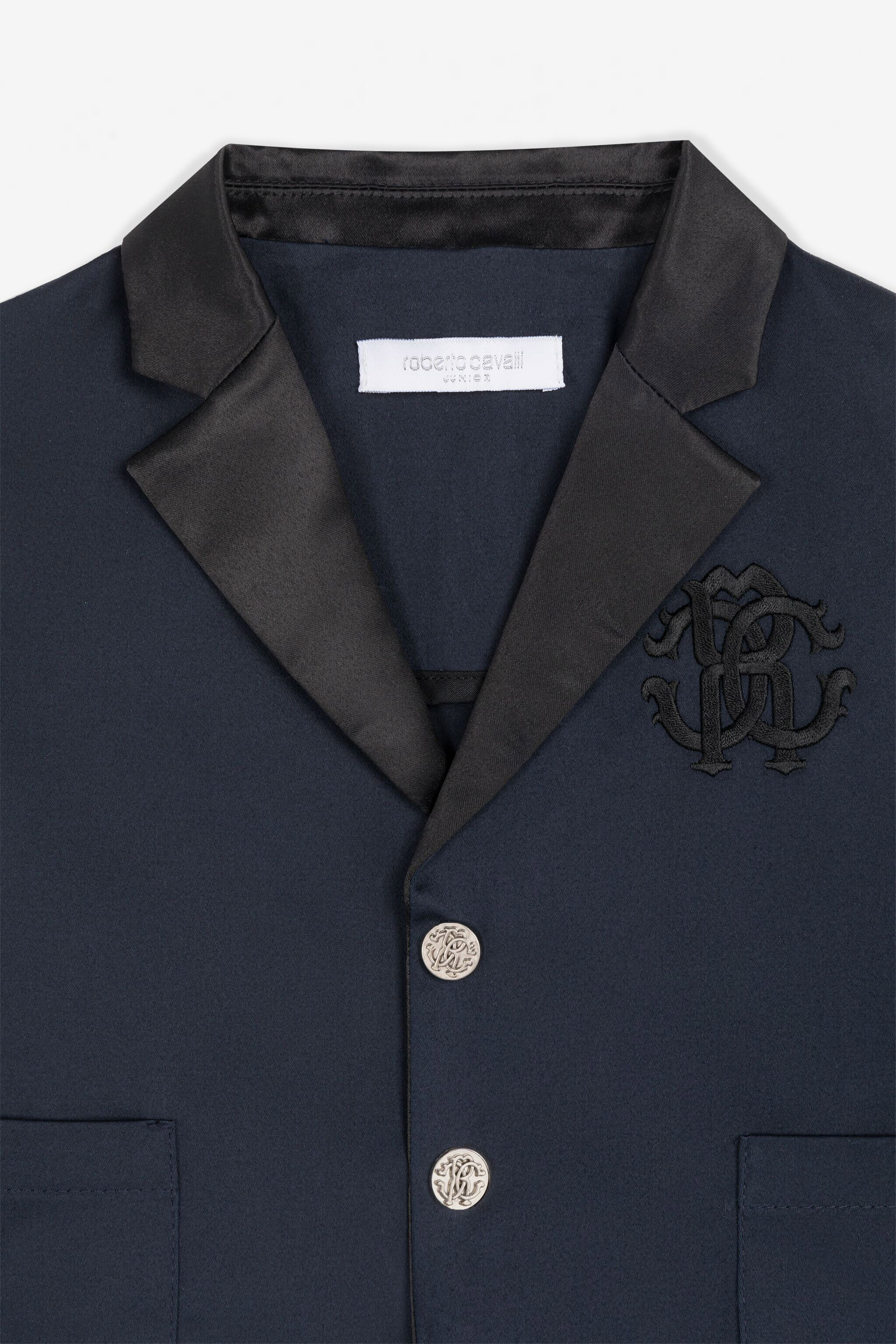JU RC Monogram-Embroidered Cotton Blazer Dark blue RJT405-FN012