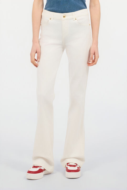 JC Pantalones Évasé De Algodón Elástico Blanco UFJ008-UF135