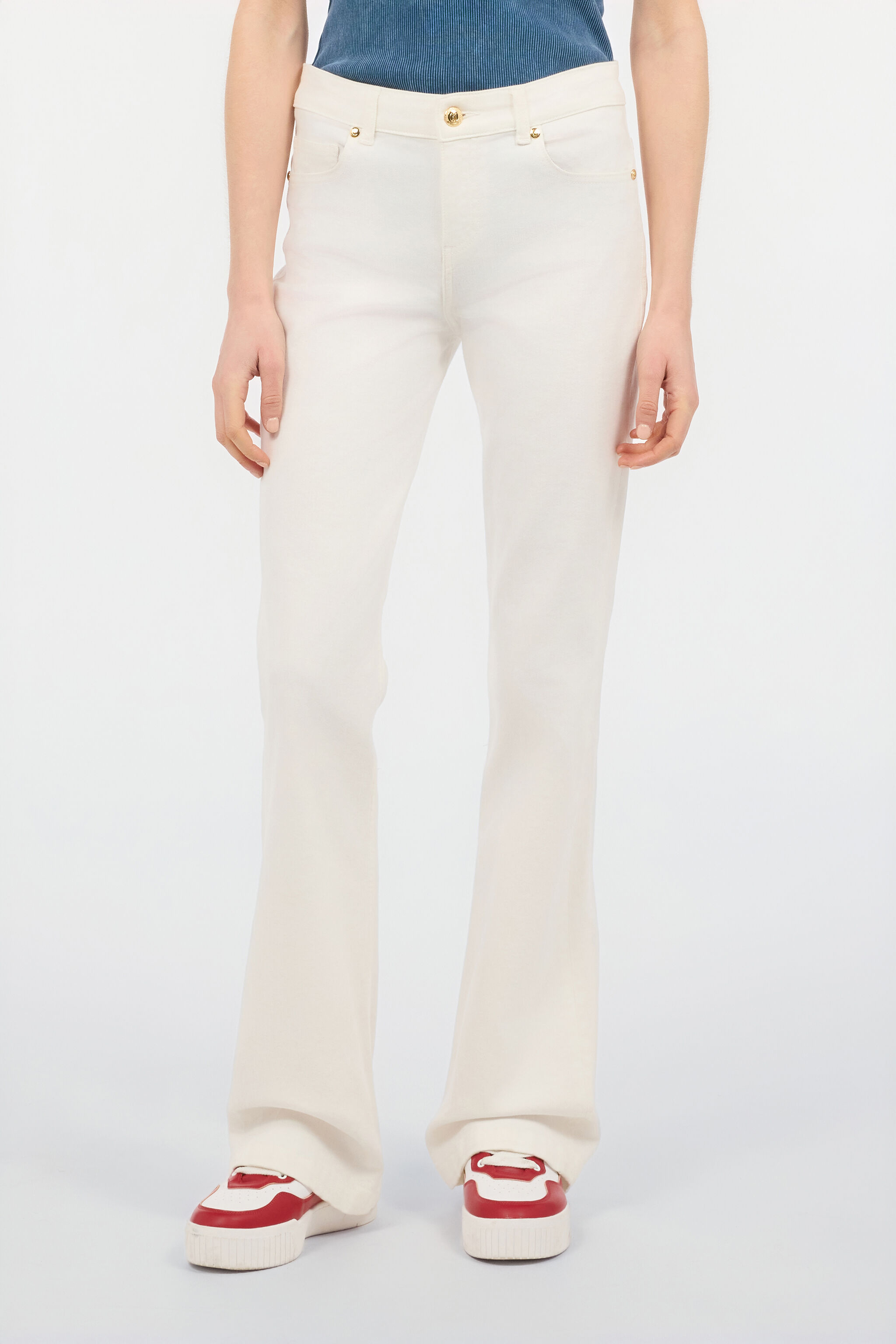 JC Pantalones Évasé De Algodón Elástico Blanco UFJ008-UF135