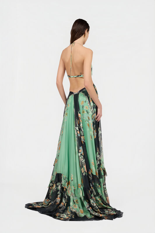 RC Kimono Print Silk Maxi Dress GREEN/BLACK XQT127-CKT25