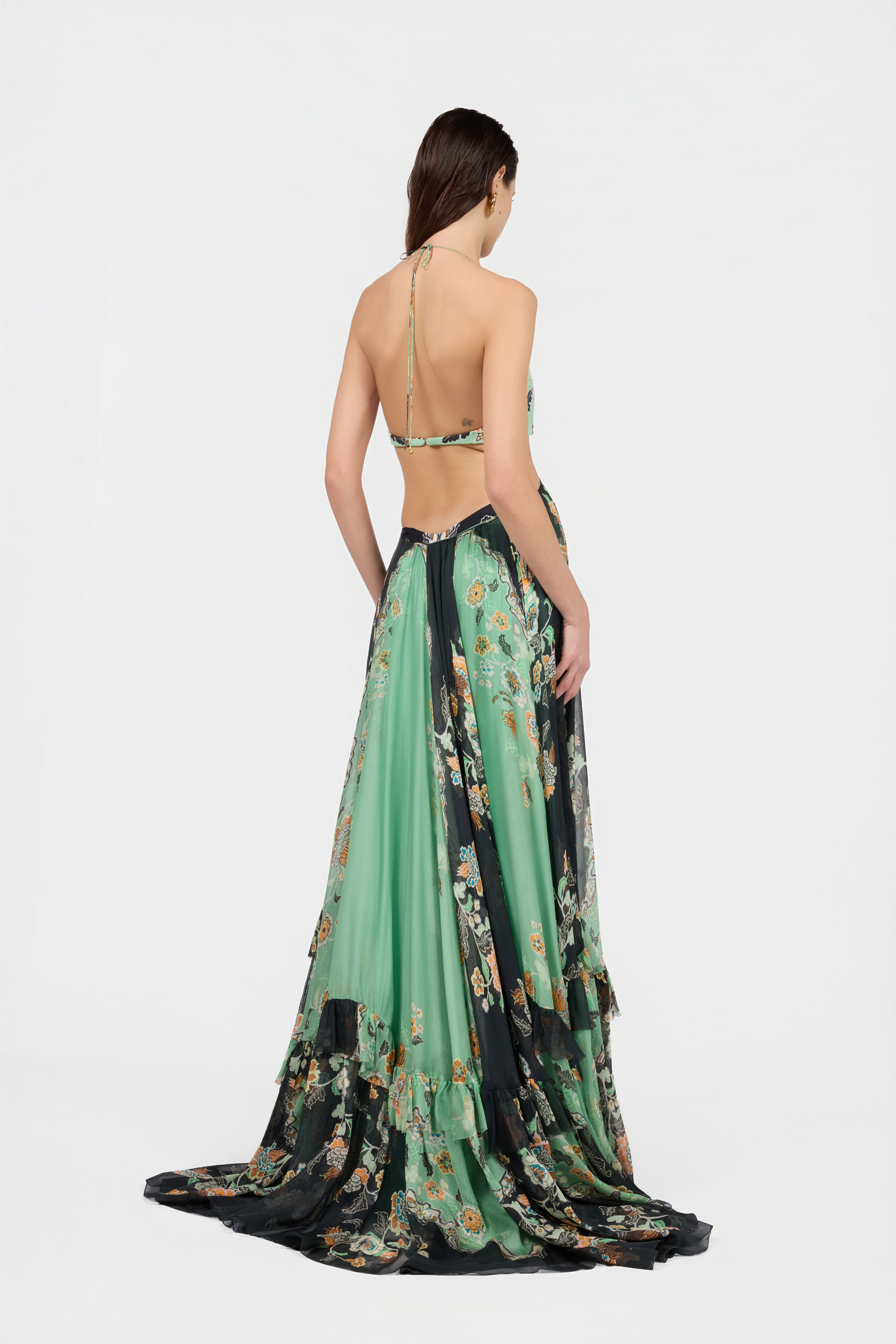 RC Kimono Print Silk Maxi Dress GREEN/BLACK XQT127-CKT25