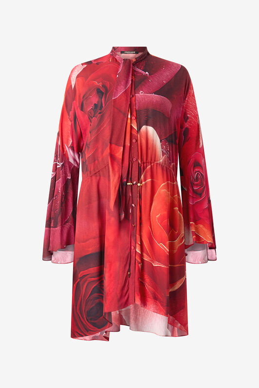 RC Rose-Print Mini Dress With Pussy-Bow ROSSO UKT140-KWN48