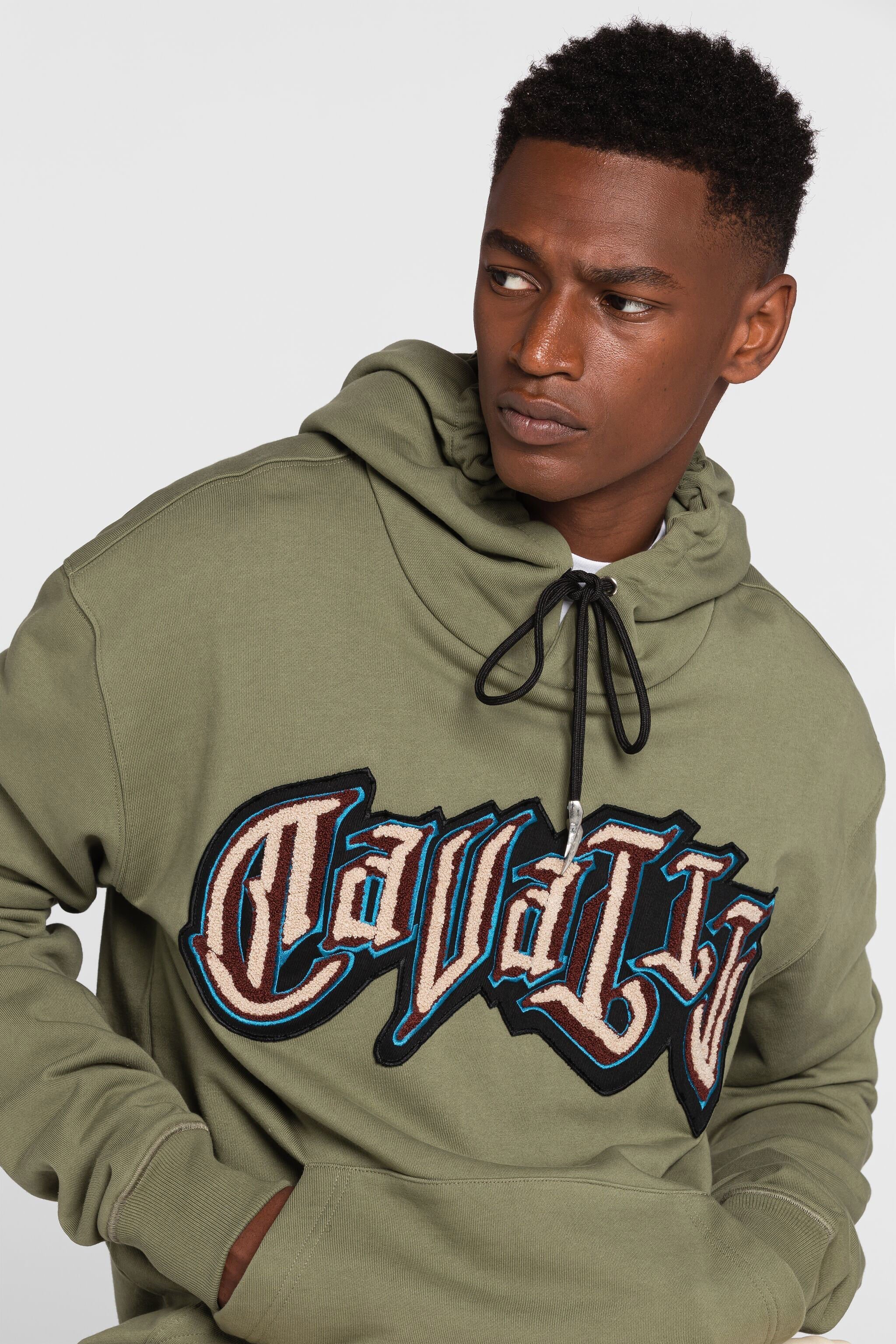 RC Logo-patch cotton hoodie Green QRT69A-CF050