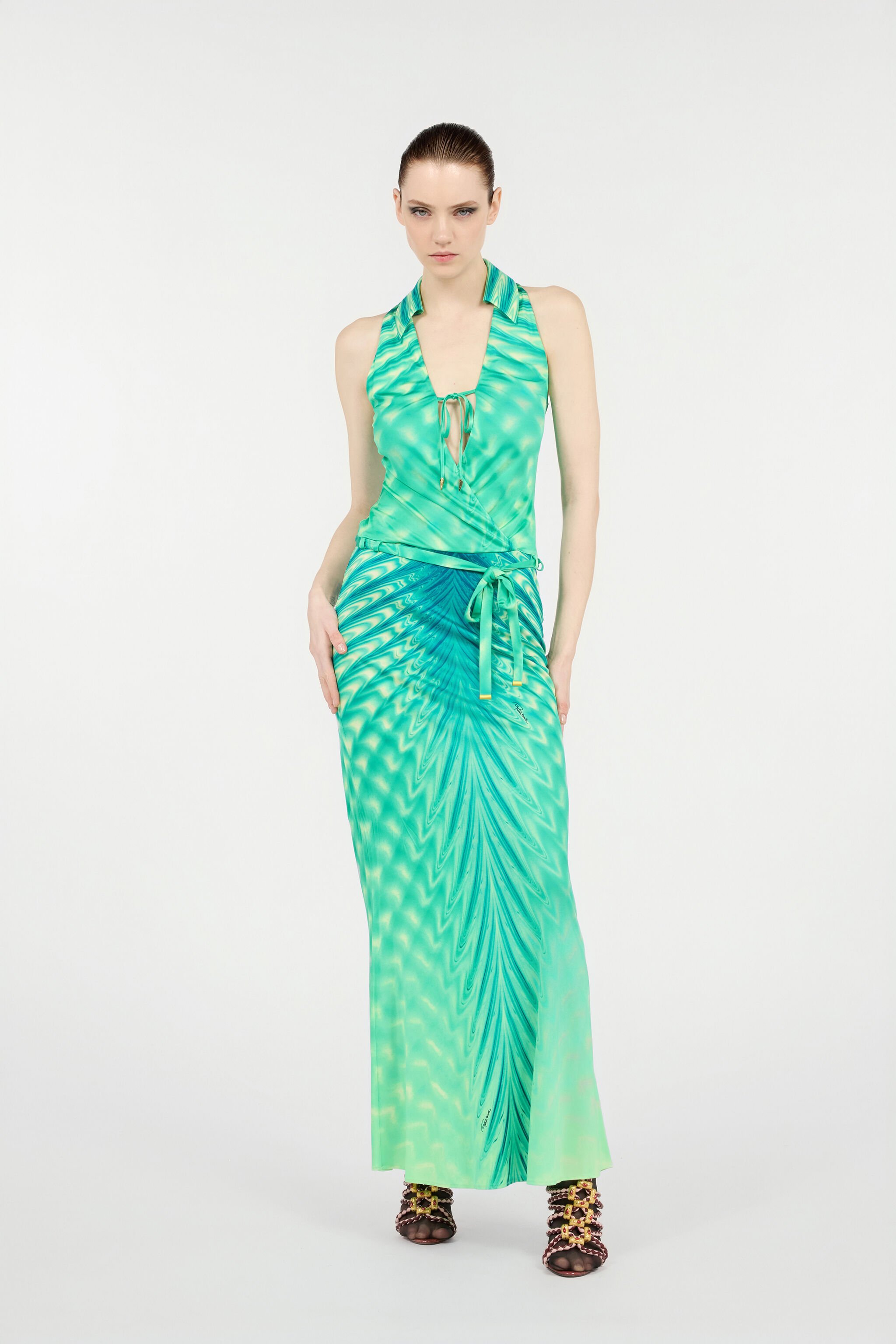 RC Long Dress with Optical Glass Print Light green UKT105-JRN47