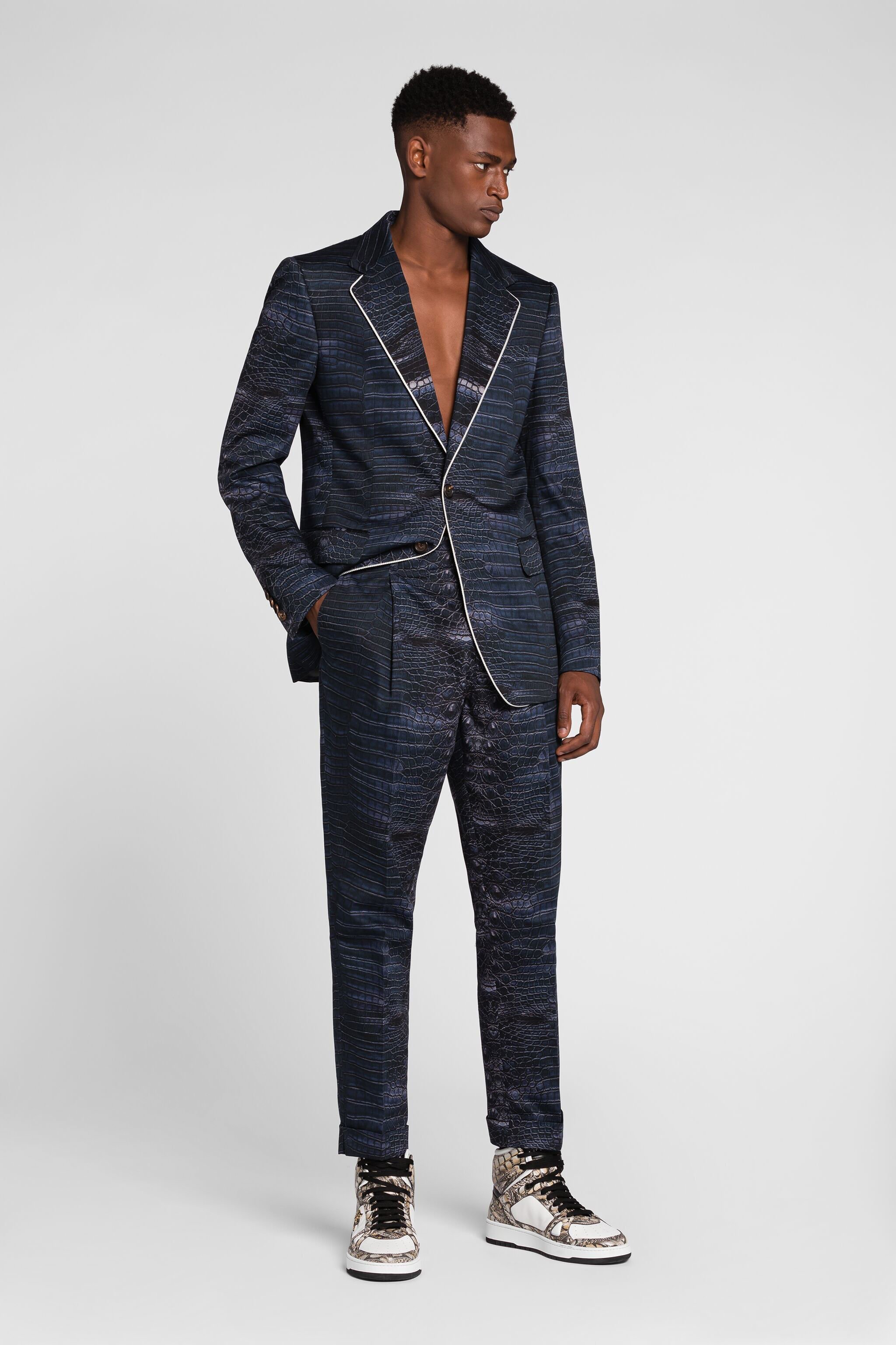 RC Snakeskin-effect tailored trousers Dark blue QRT206-1Z011