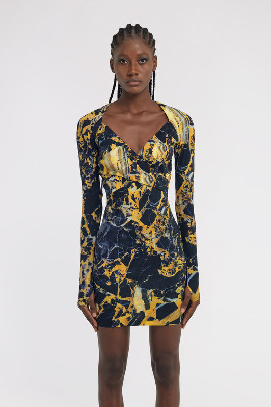 RC Marble print Dress Yellow TWT135-LNN19