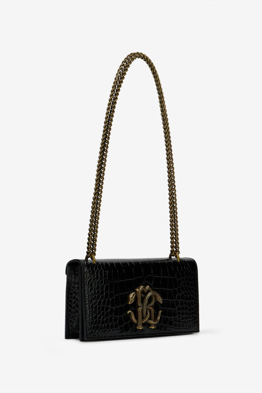 RC Schwarze Tasche in Kroko-Optik mit Monogram RC BLACK ROB00D-PZ037