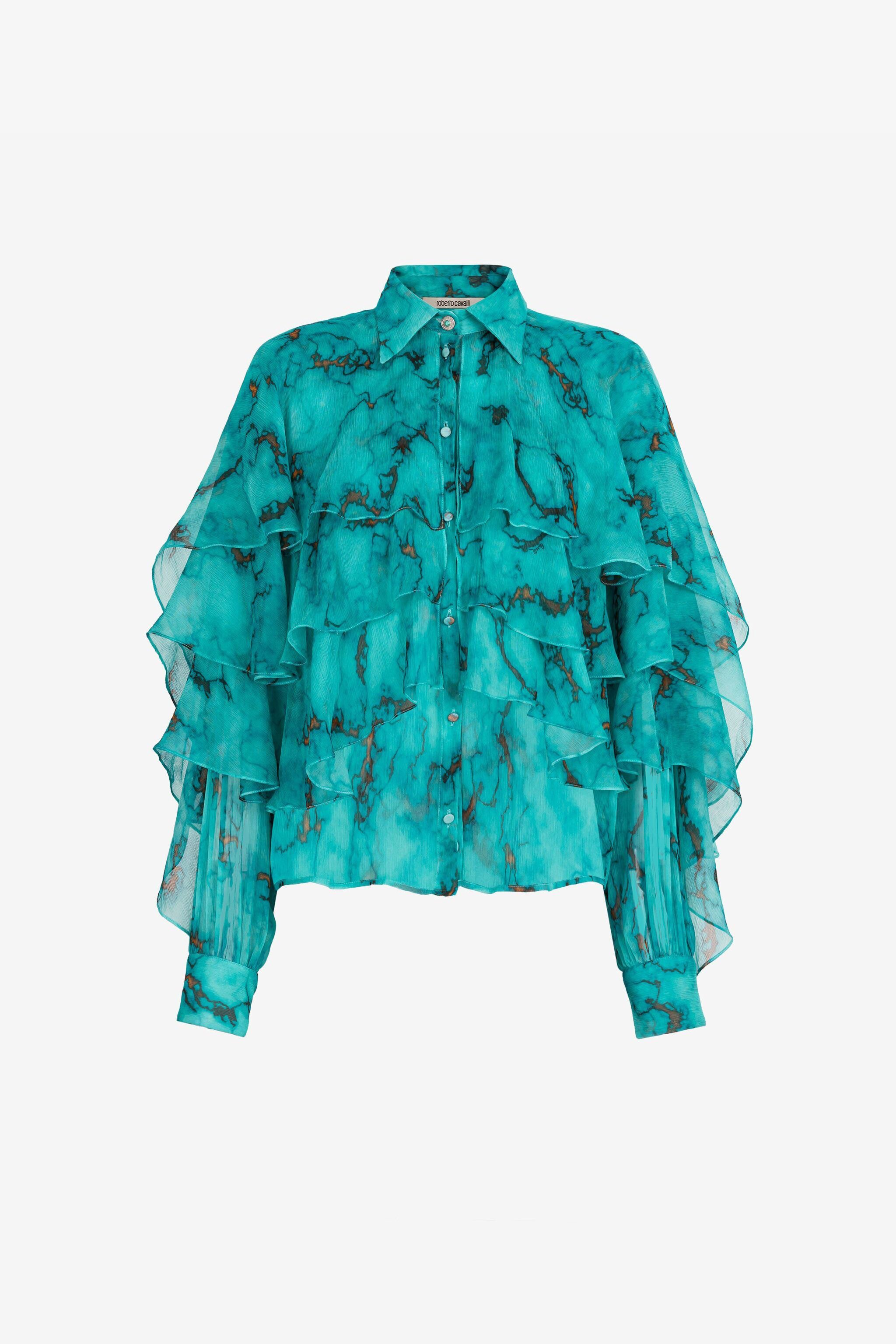 RC Ruffled Marble-Print Top Light blue RKT702-CZH62