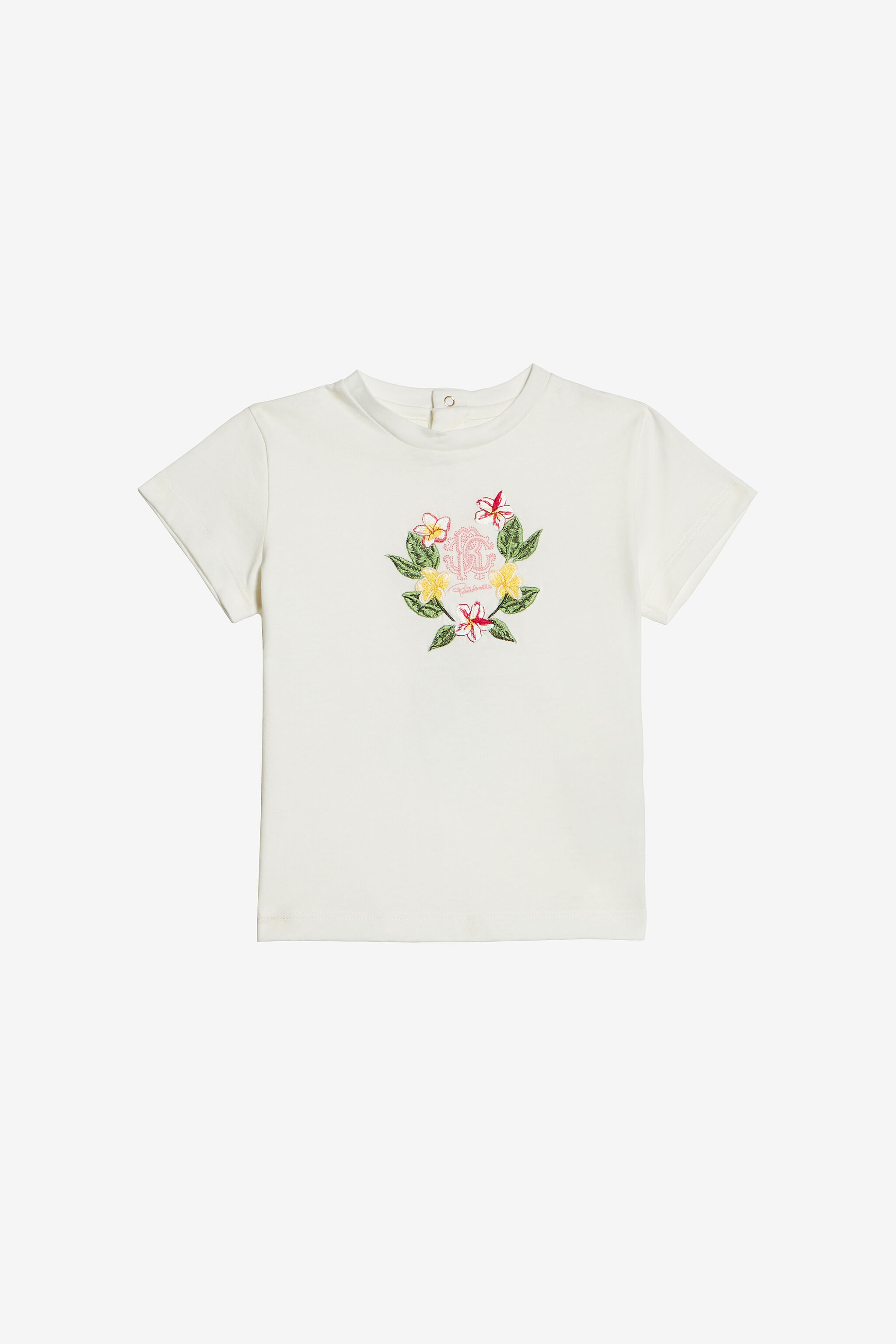 JU T-Shirt Avec Broderie Monogramme RC Et Fleurs Blanc UJT607-JD001