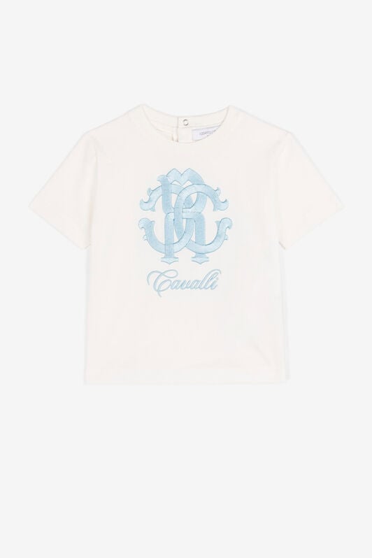 JU Embroidered-monogram cotton T-shirt Milky white QJT661-JV025