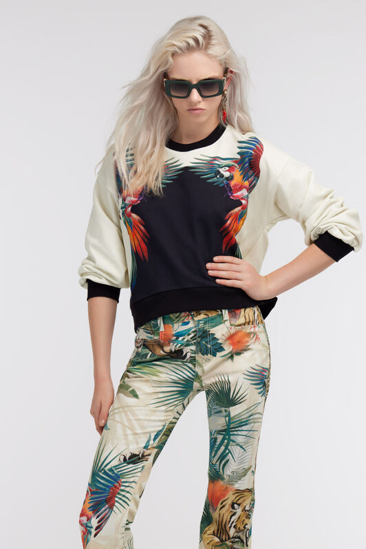 RC Parrot print sweatshirt Ivory/Black SKT68B-2OL28