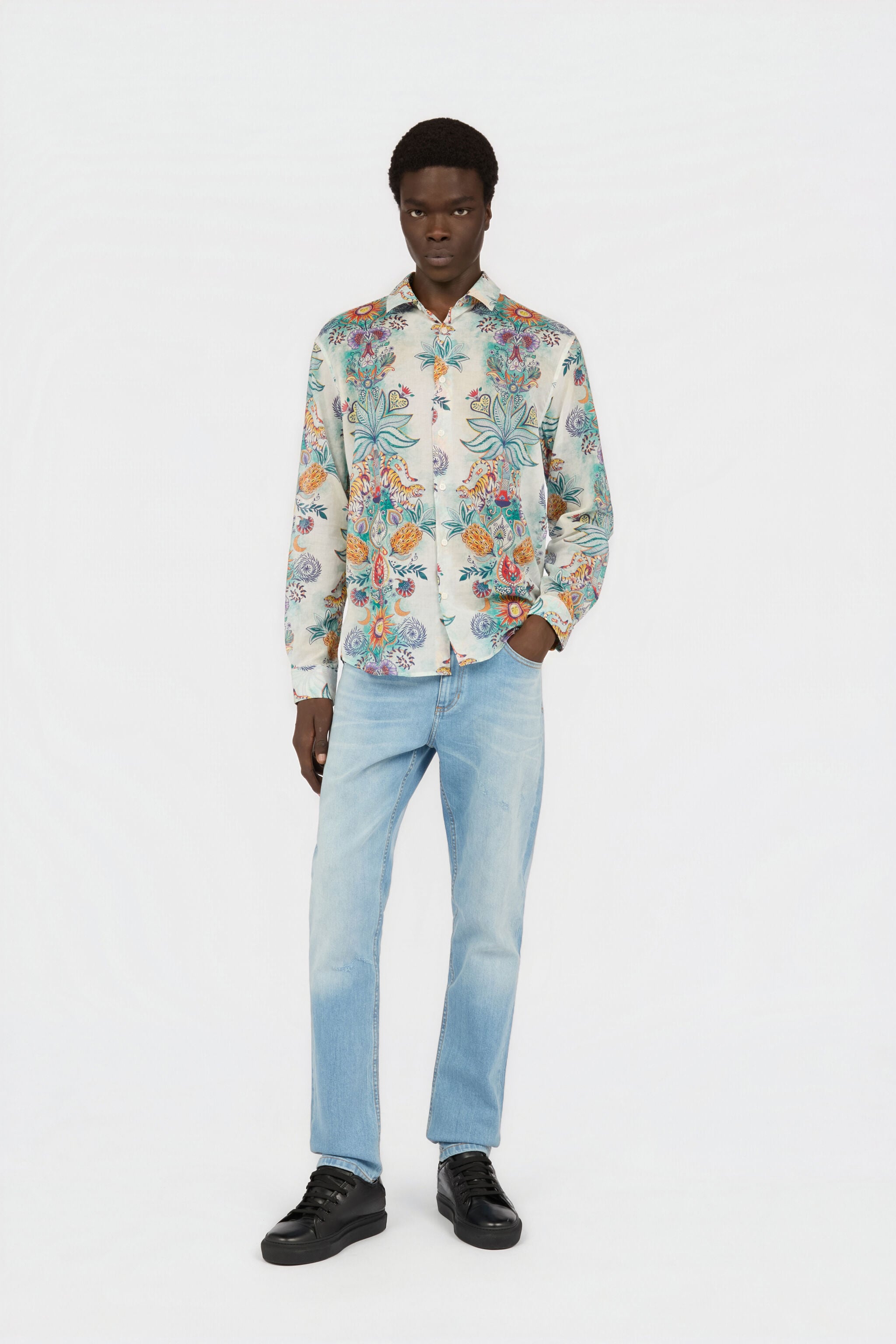JC Camicia Con Stampa Tropical Garden TURCHESE CHIRO WFM016-WF164