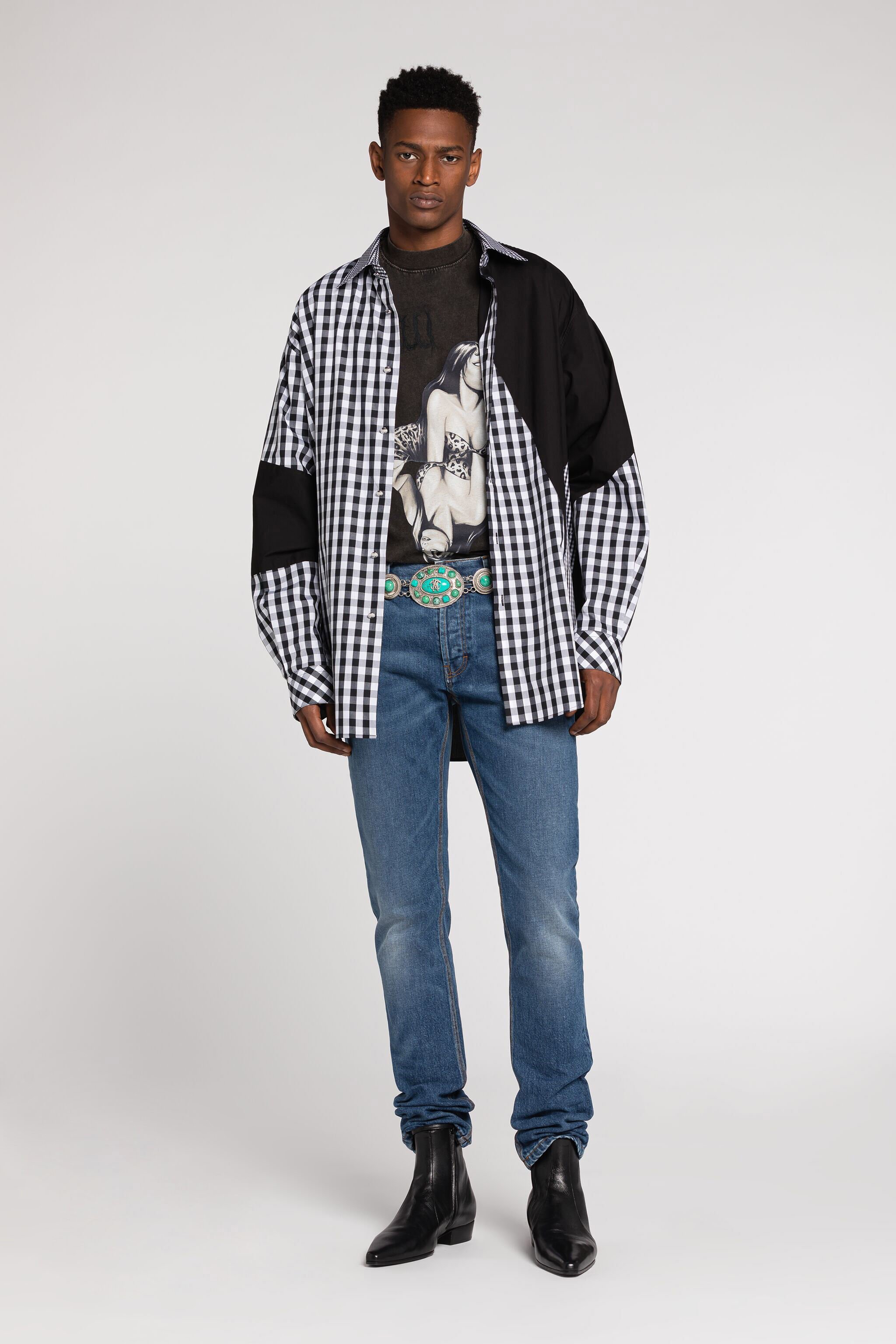 RC Panelled Gingham Cotton Shirt Black/White RRT740-CH501