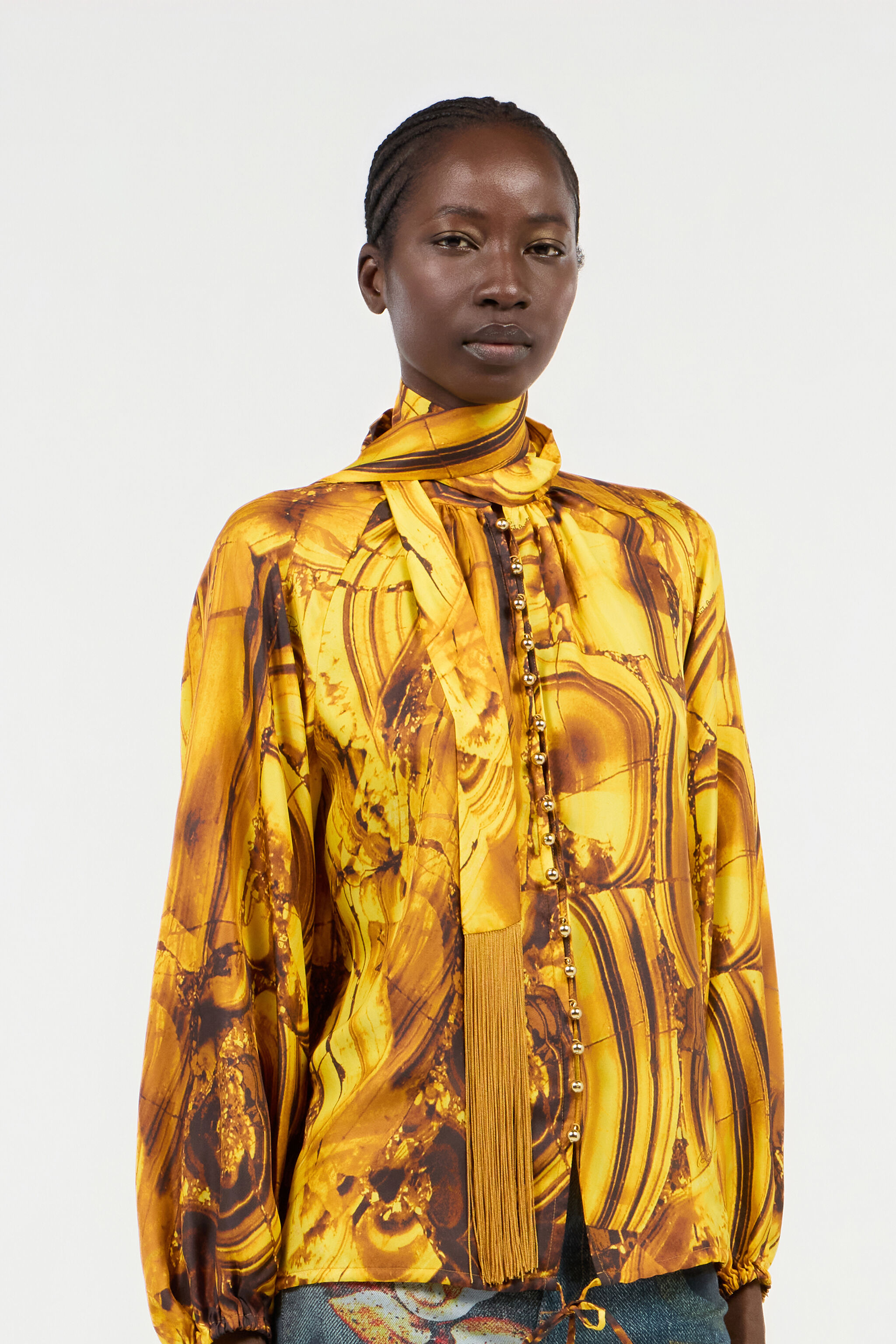 RC Tigereye Print Silk Shirt AMBRA/NERO VKT700-4QP74