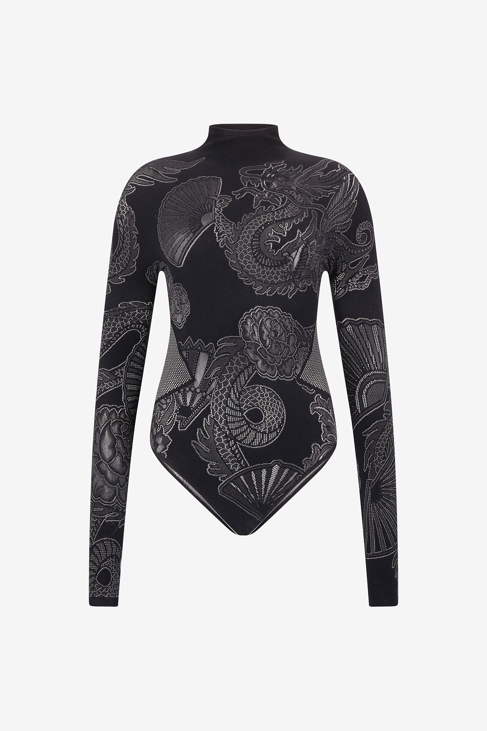RC Bodysuit with Dragons, Flowers, and Fans Schwarz VKT60D-MA001