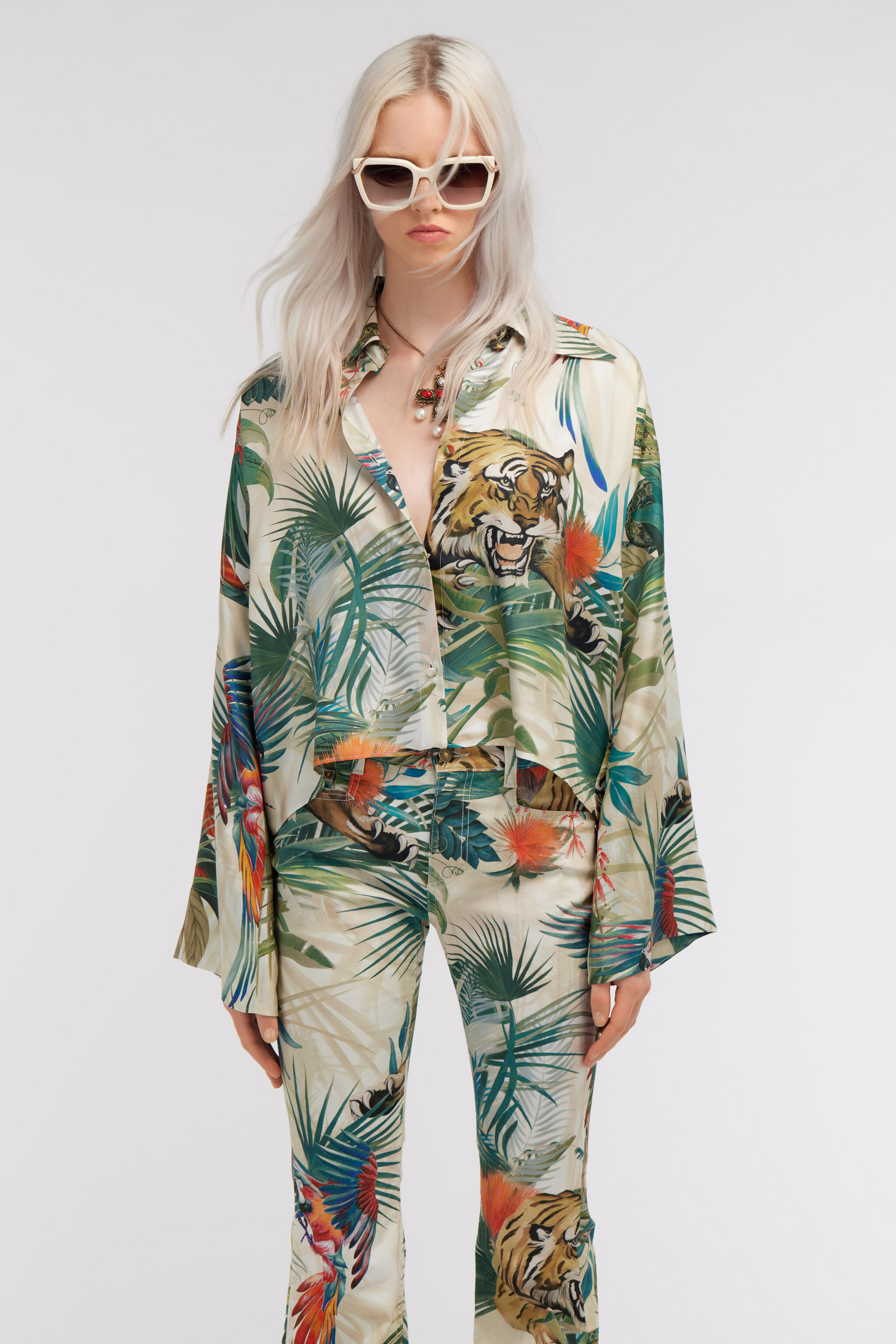 RC Jungle Print Silk Shirt Wide Sleeves Green SKT705-4QI88