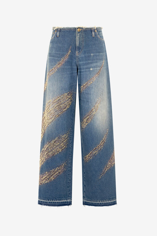 RC Jeans With Rhinestoned Zebra Pattern BLU SCURO 193921 UKJ225-VT007