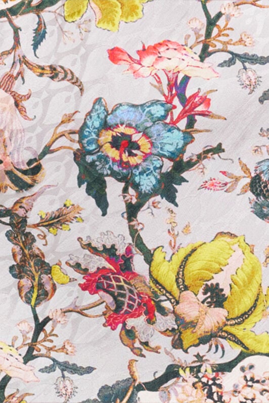 RC Long Silk Dress with Florentine Flowers Print BEIGE WQT110-RYR29