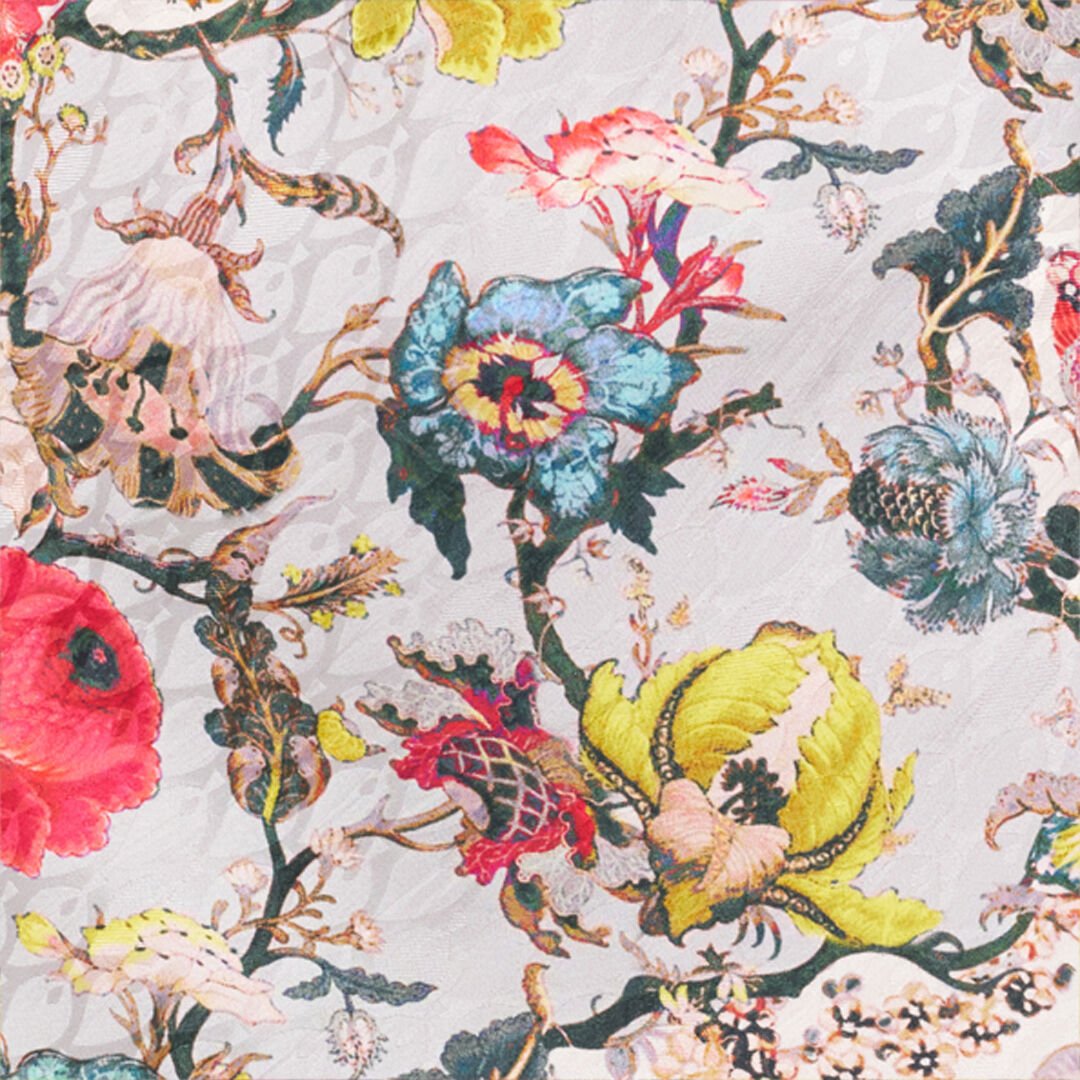 RC Long Silk Dress with Florentine Flowers Print BEIGE WQT110-RYR29