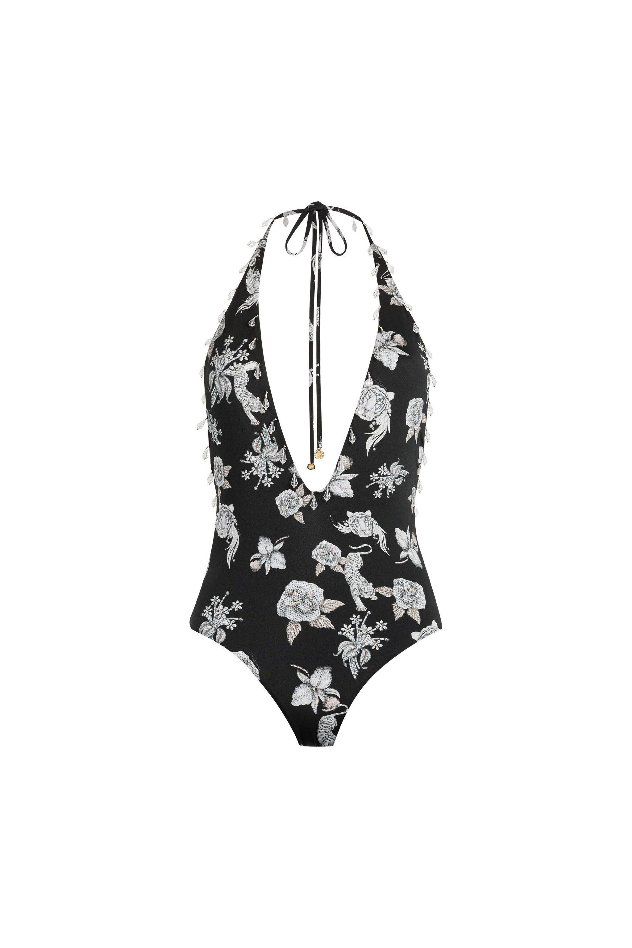 UG Crystal-Embellished Floral-Print Swimsuit BLACK MYW05C-HVB20