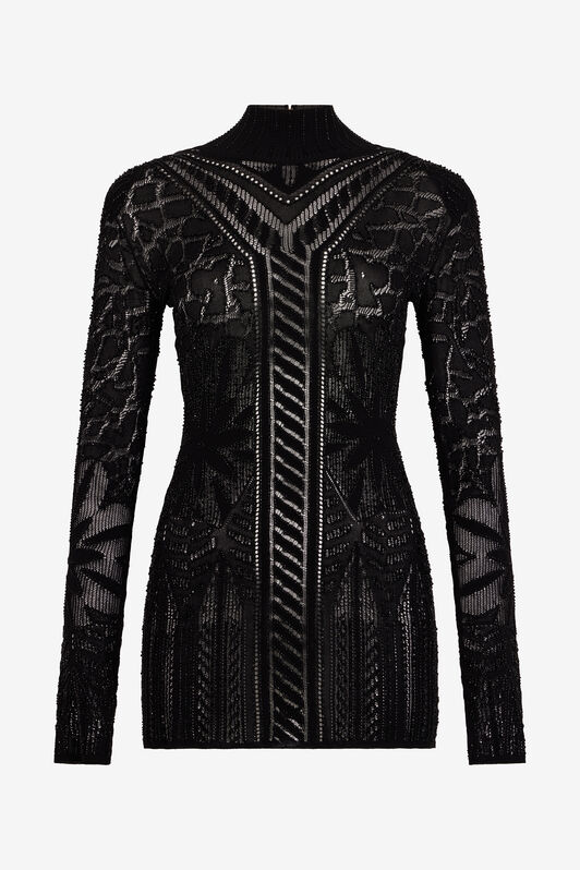 RC Black Mini Dress With See-Through Openwork Pattern RC Black Mini Dress With See-Through Openwork Pattern Black VWM108-MH014