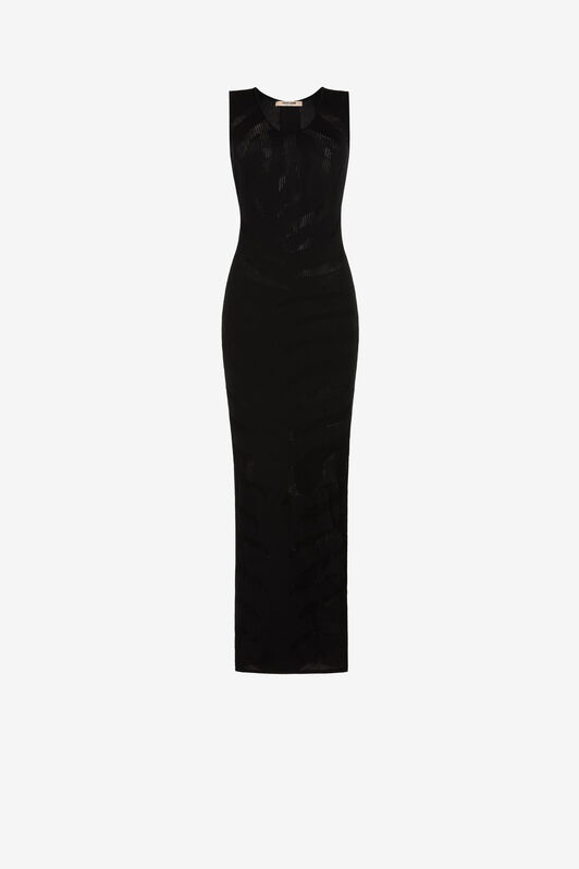 RC Vestido maxi con estampado Zebra de jacquard Negro OQM114-MI030