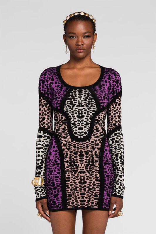 RC Animal print panelled minidress Purple QKM104-MI150