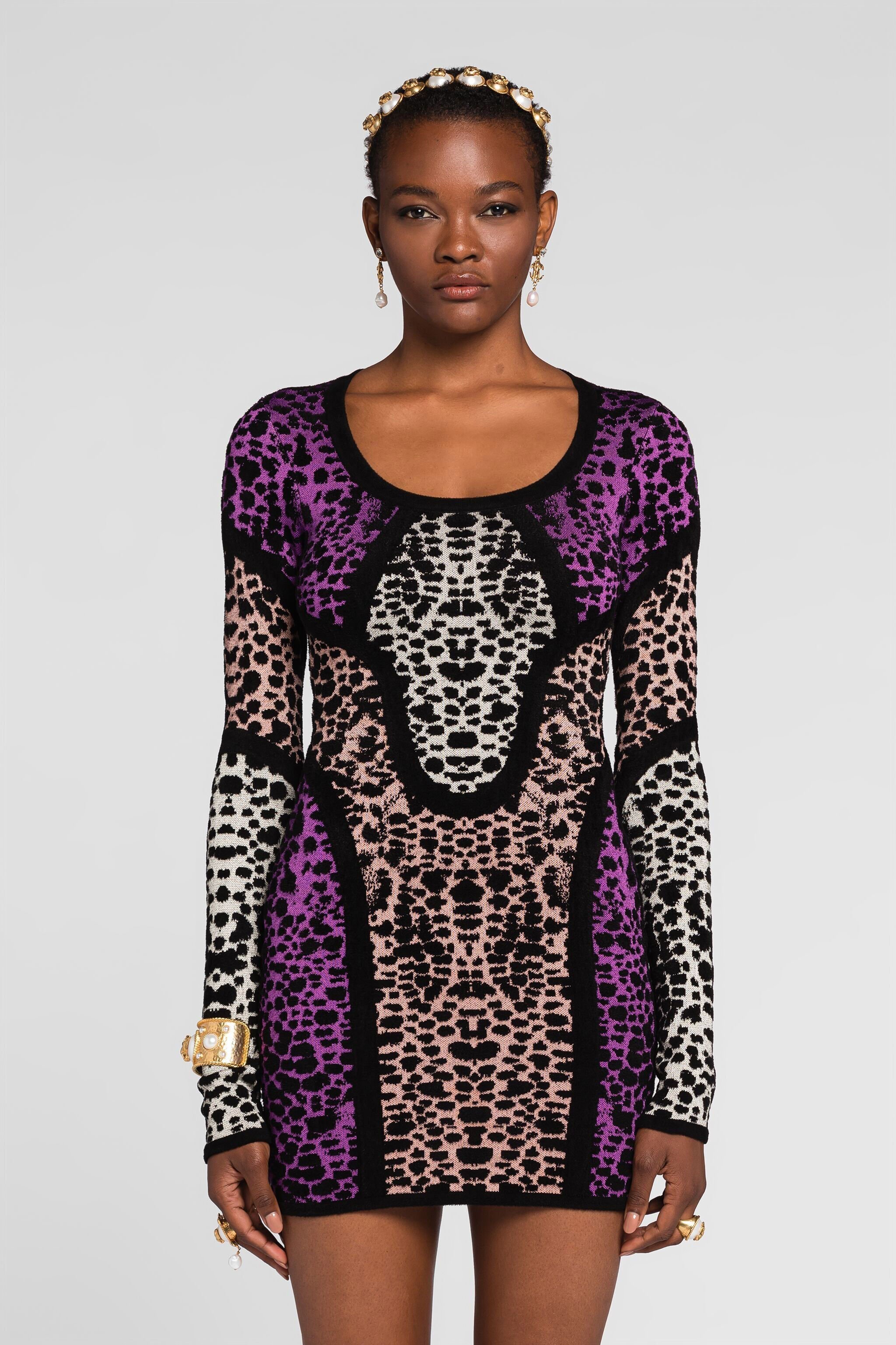 RC Animal print panelled minidress Purple QKM104-MI150