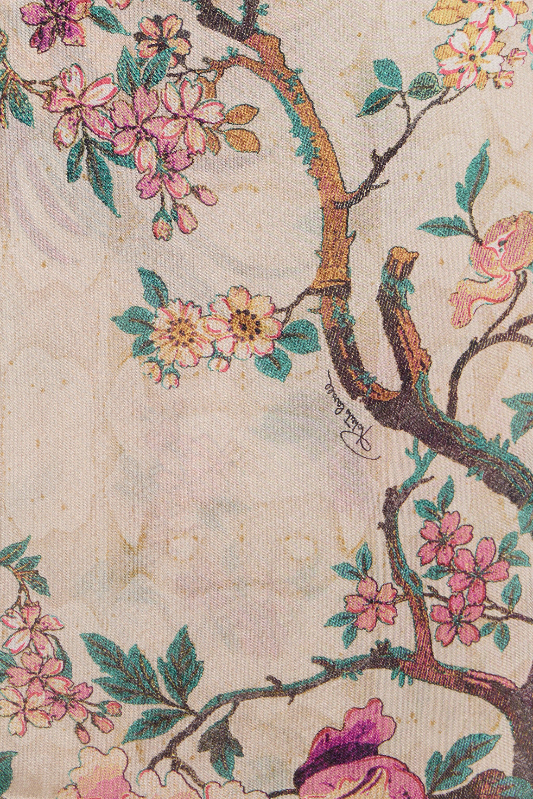 RC Oriental Bird Print Stole BEIGE/MULTICOLOR VKI004-CTP76