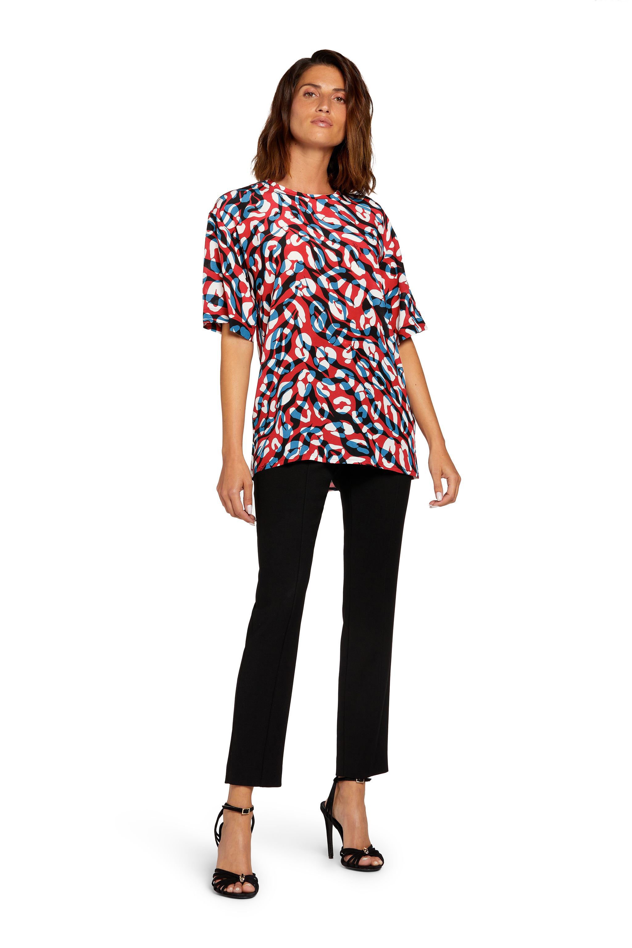 RC Tiger and Jaguar-Print Silk T-Shirt RED/LAPIS JQT644-SQS04