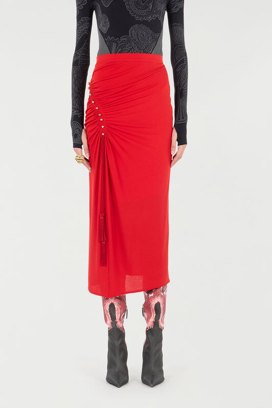 RC Midi Skirt with Gathered Detail RC Midi Skirt with Gathered Detail Red VQT307-JE034