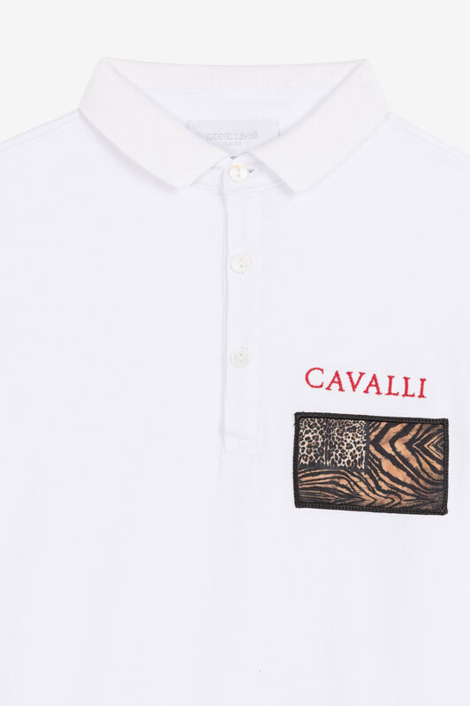 JU Animalier Patchwork-Print Appliqué Polo Shirt BIANCO 110601 OJT662-ISA2J