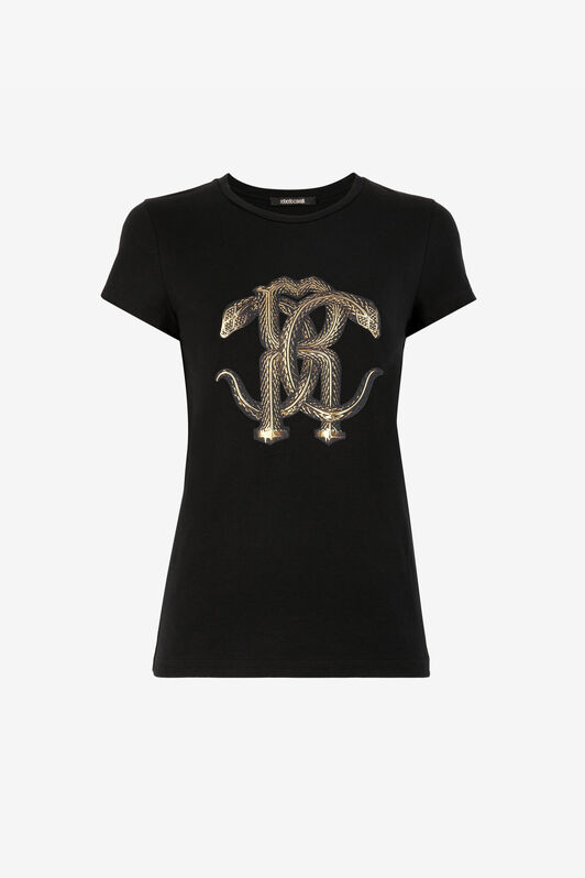 RC T-Shirt mit Schlangen-Print Schwarz/Gold RKT60C-JD061