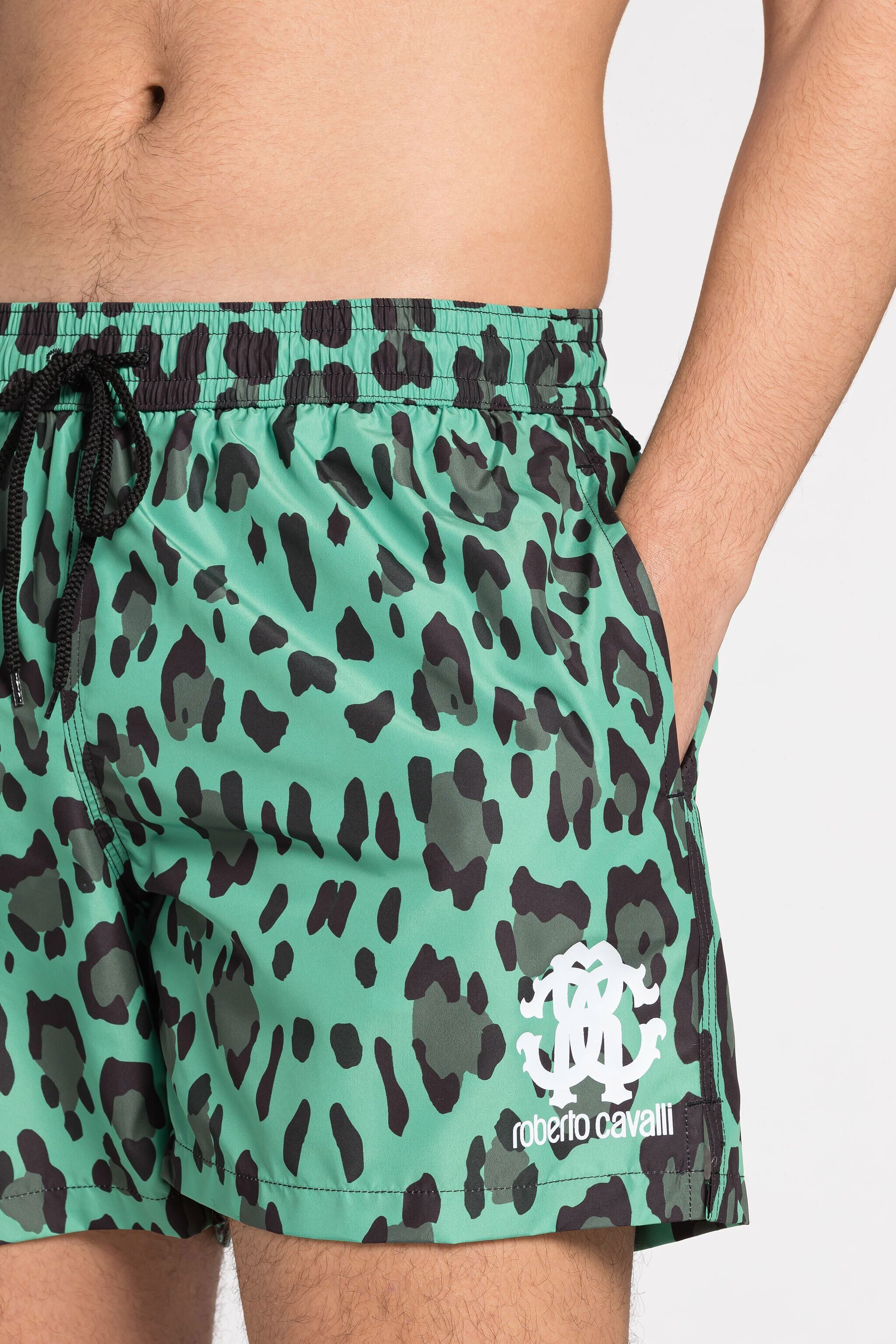 RC Leopard-Print Logo Swim Shorts Green JSH00A-7GG65
