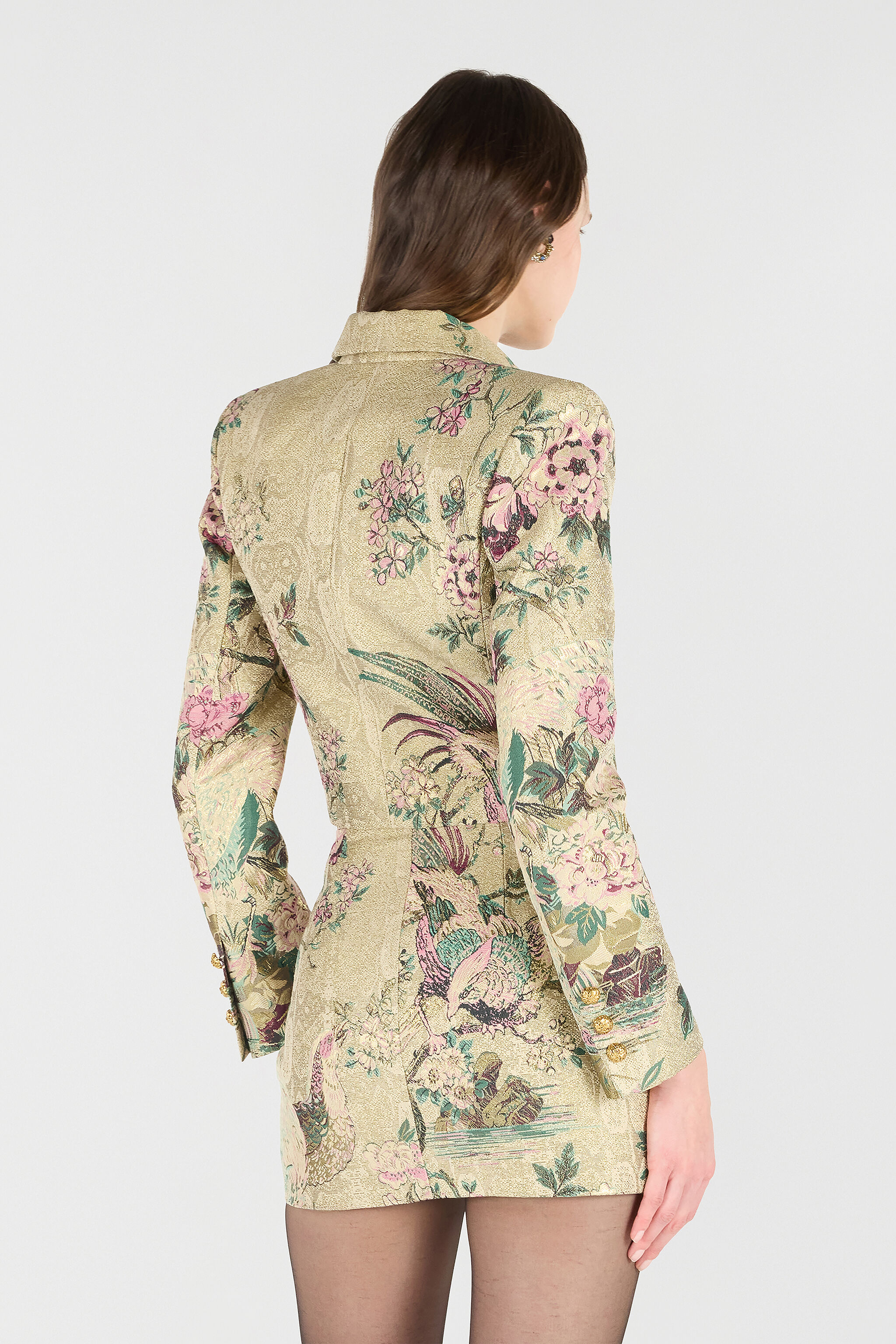RC Cropped Jacket with Floral and Pheasant Motif Ivory/Pink VKT403-DJ084