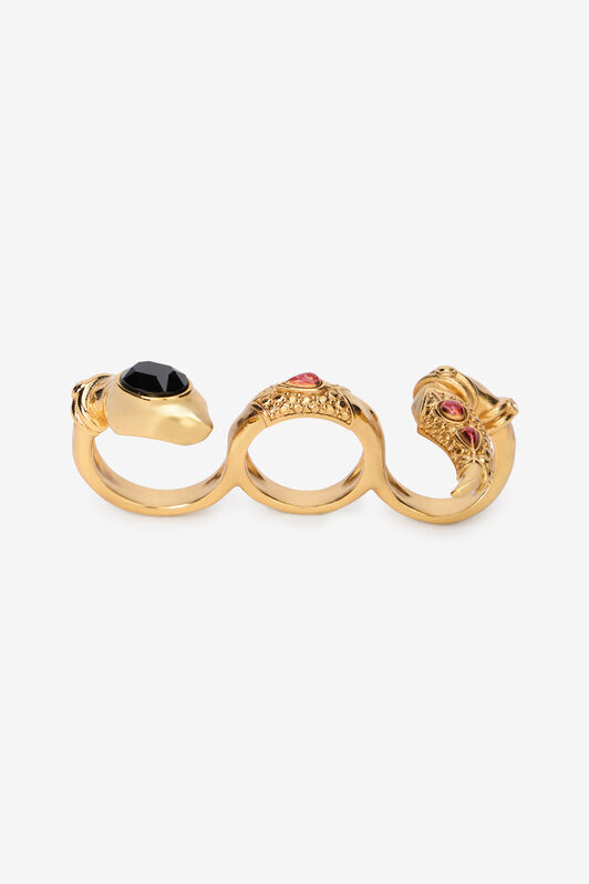RC Anello Dorato A Tre Dita Con Pietre Nere E Rubino RC Anello Dorato A Tre Dita Con Pietre Nere E Rubino ORO/NERO/RUBINO VWG002-AM081