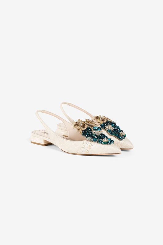 RC Le Pettegole Grape-Embellished Slingback Pumps Ivory QWS009-FT228