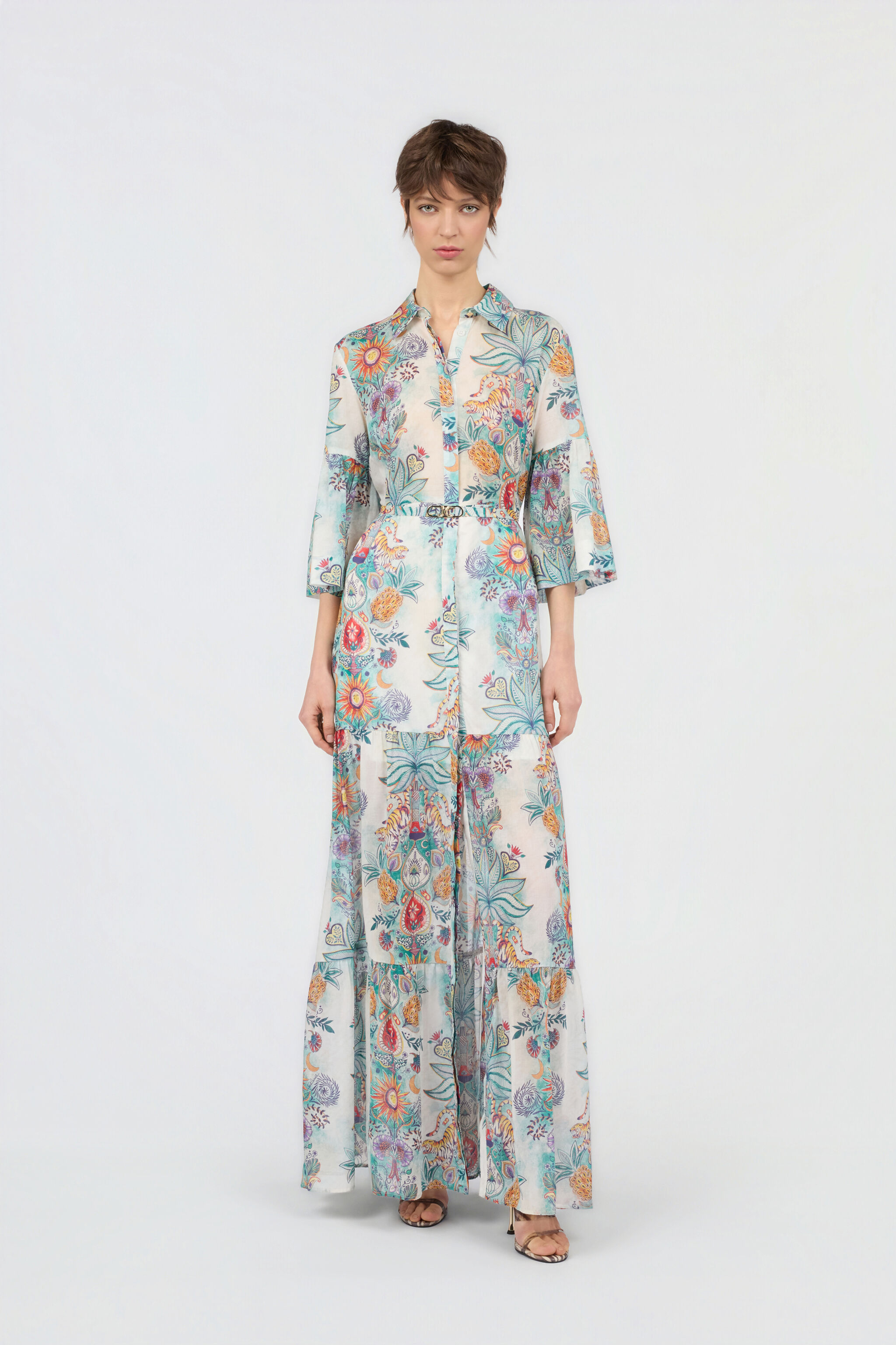 JC Abito Stampa Tropical Garden TURCHESE CHIRO WFT326-WF724