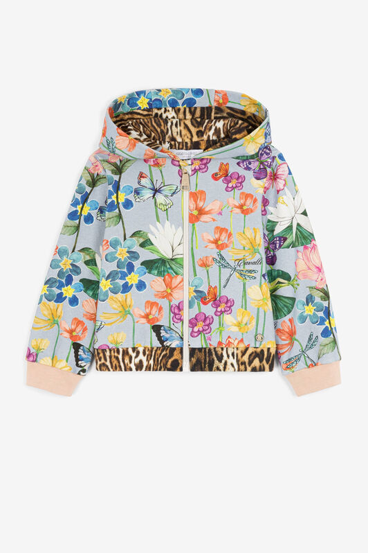 JU Flower-Print Zip Hoodie Light blue PJT952-5OF11