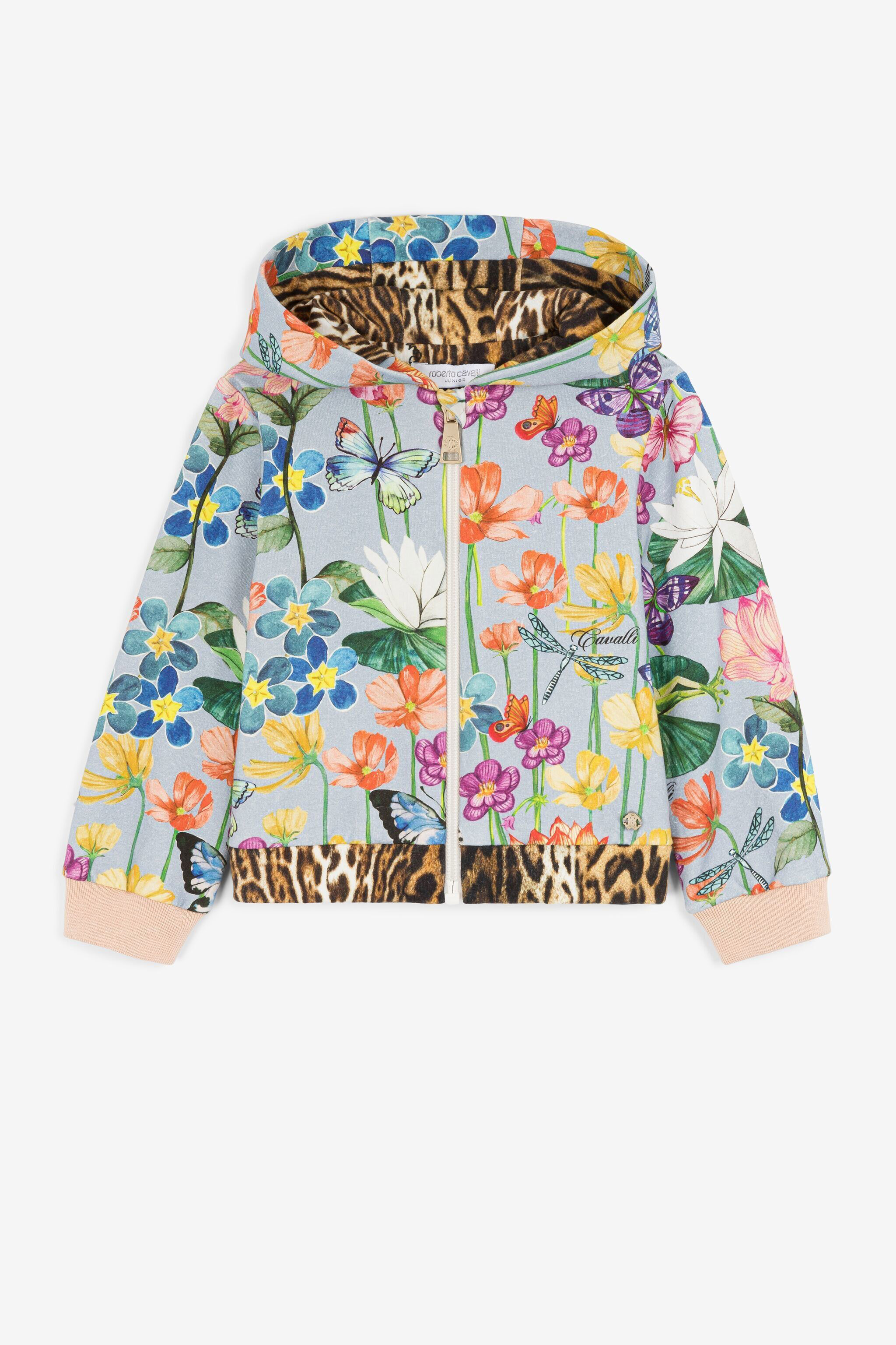 JU Flower-Print Zip Hoodie Light blue PJT952-5OF11