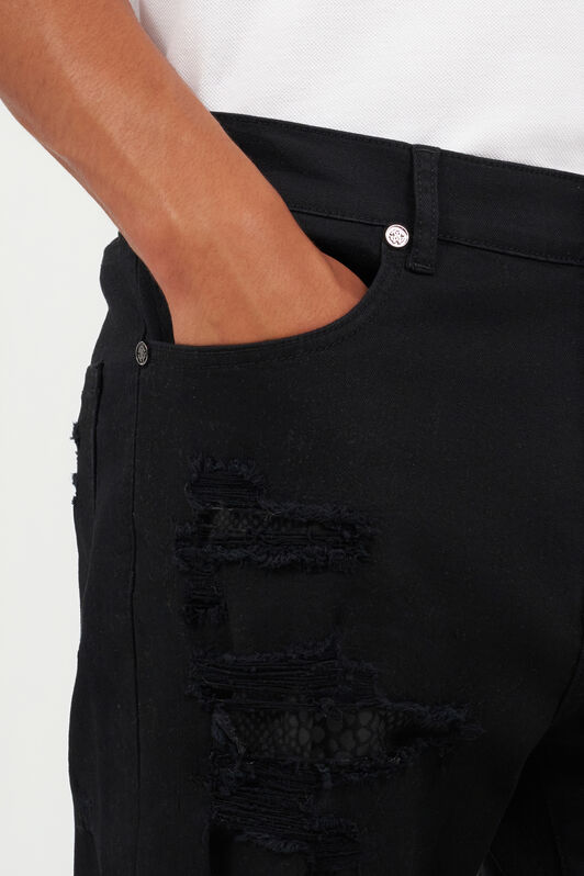 RC Black Distressed Jeans with Snake Inserts BLACK QOJ251-DLO03