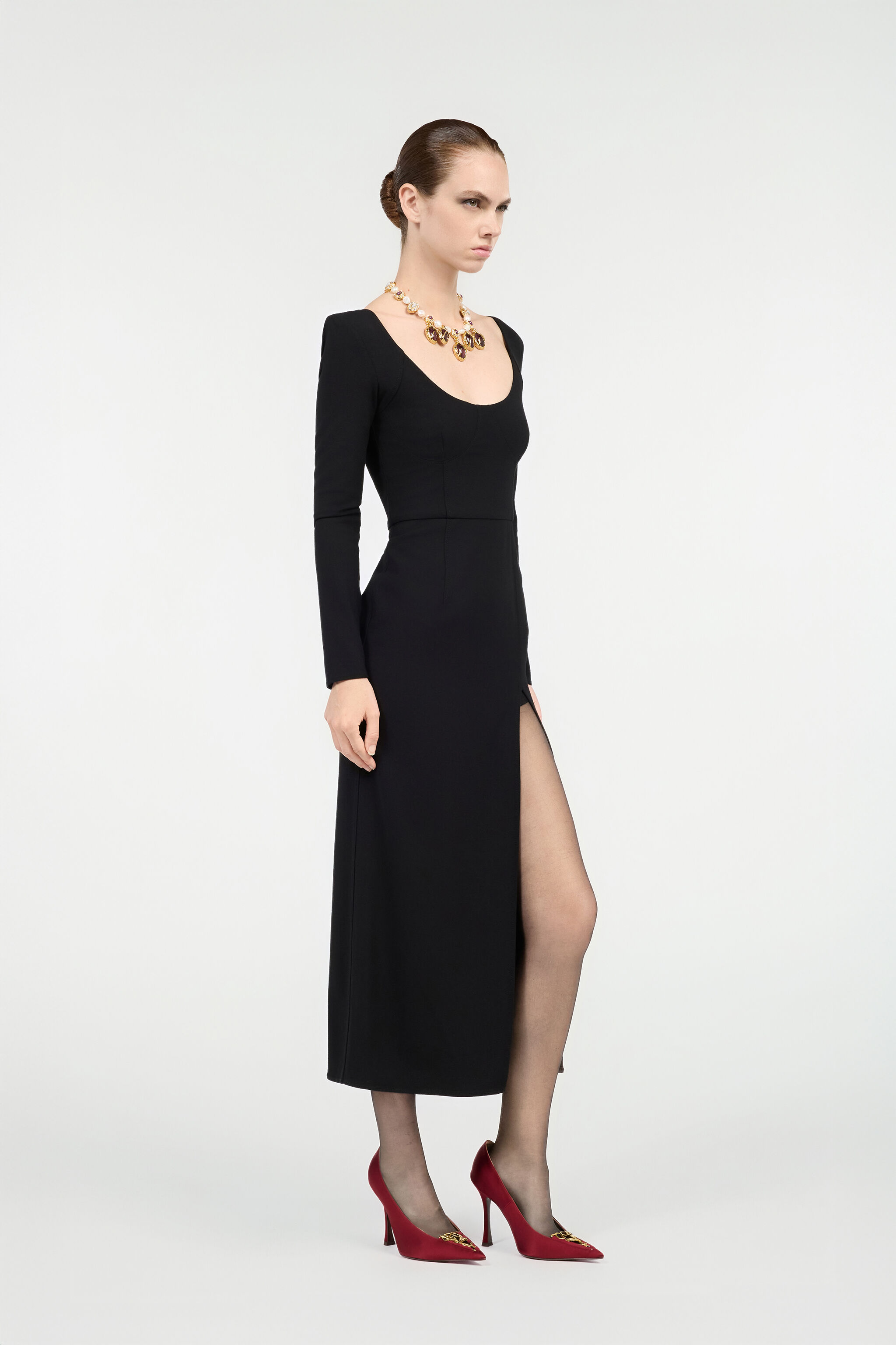 RC Black Midi Dress with Slit Schwarz VWT163-WP010
