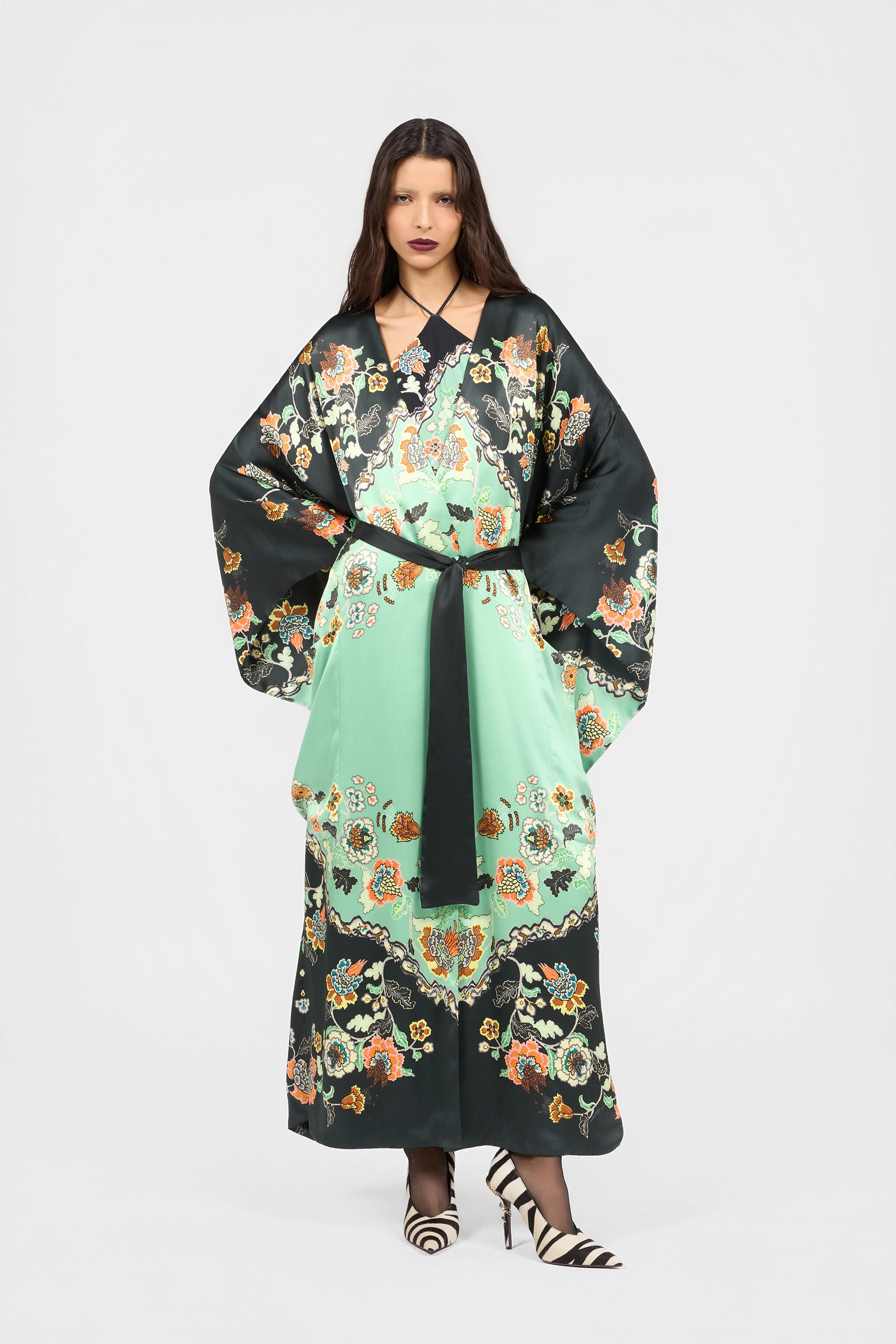 RC Seidenkimono Mit Kimono-Print RC Seidenkimono Mit Kimono-Print GREEN/BLACK XQT505-RYT25