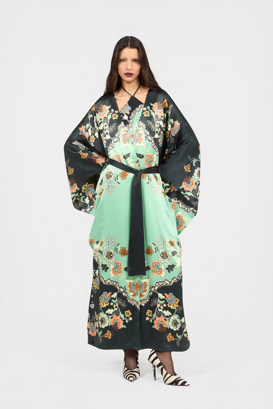 RC Seidenkimono Mit Kimono-Print RC Seidenkimono Mit Kimono-Print GREEN/BLACK XQT505-RYT25