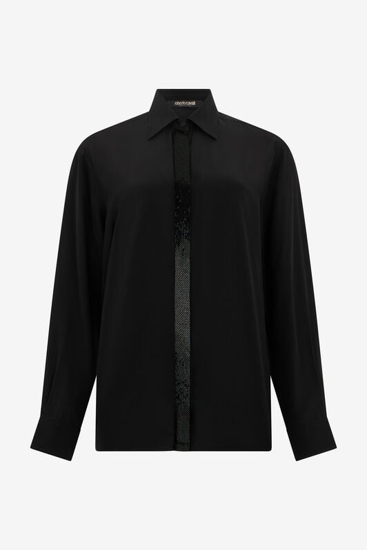 RC Silk Shirt with Shimmering Detail BLACK WKR706-SY001