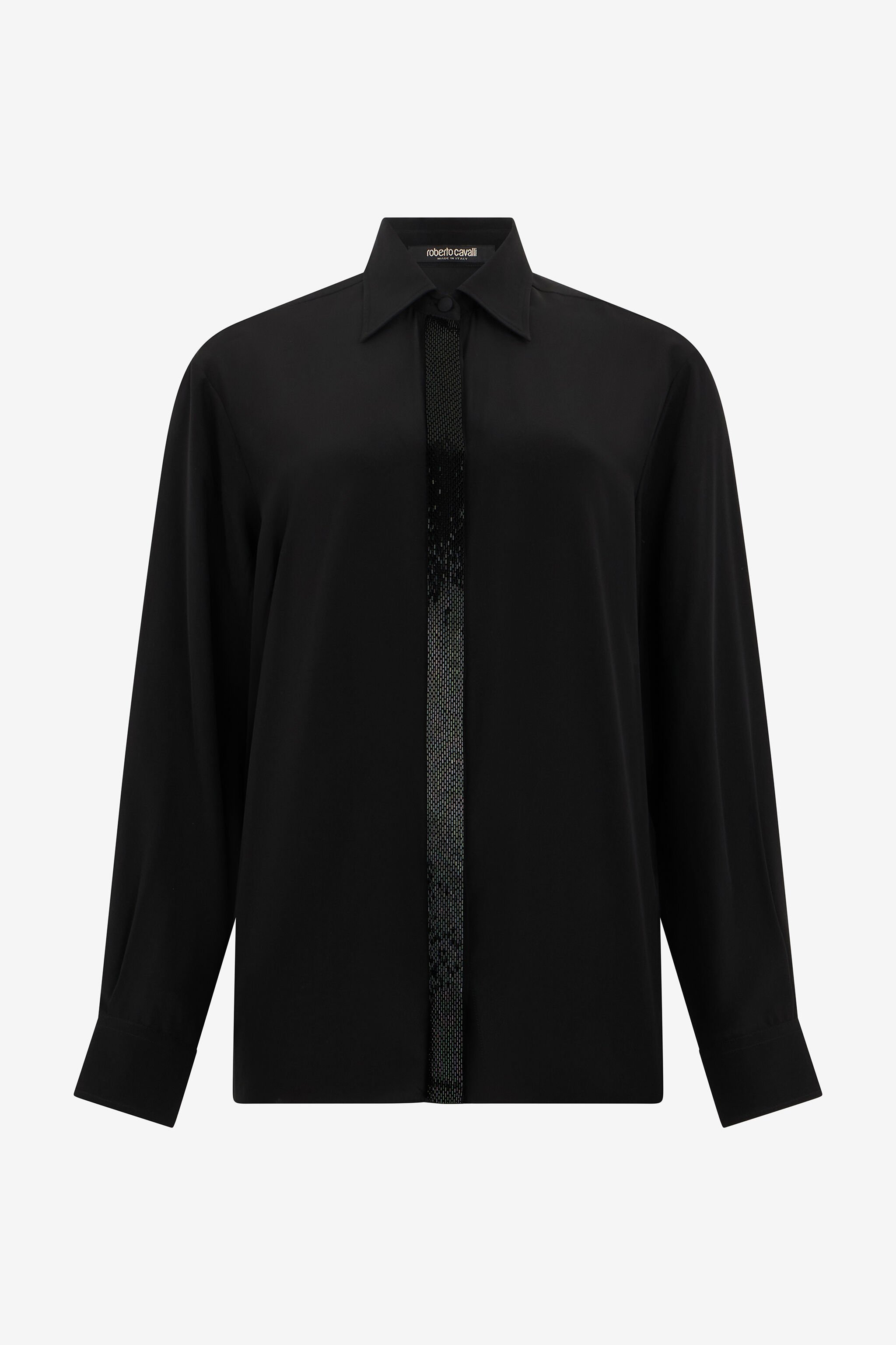 RC Silk Shirt with Shimmering Detail BLACK WKR706-SY001