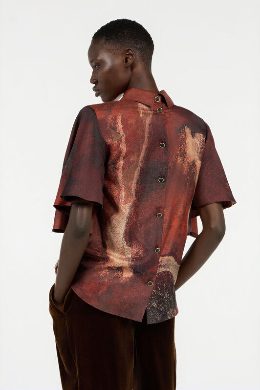 RC Red Silk Shirt With Marble Print RC Red Silk Shirt With Marble Print Red VWT702-OZQ74