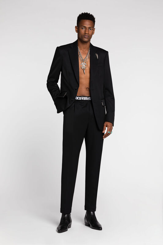 RC Logo-Waistband Tailored Wool Trousers Black RRT230-VW020