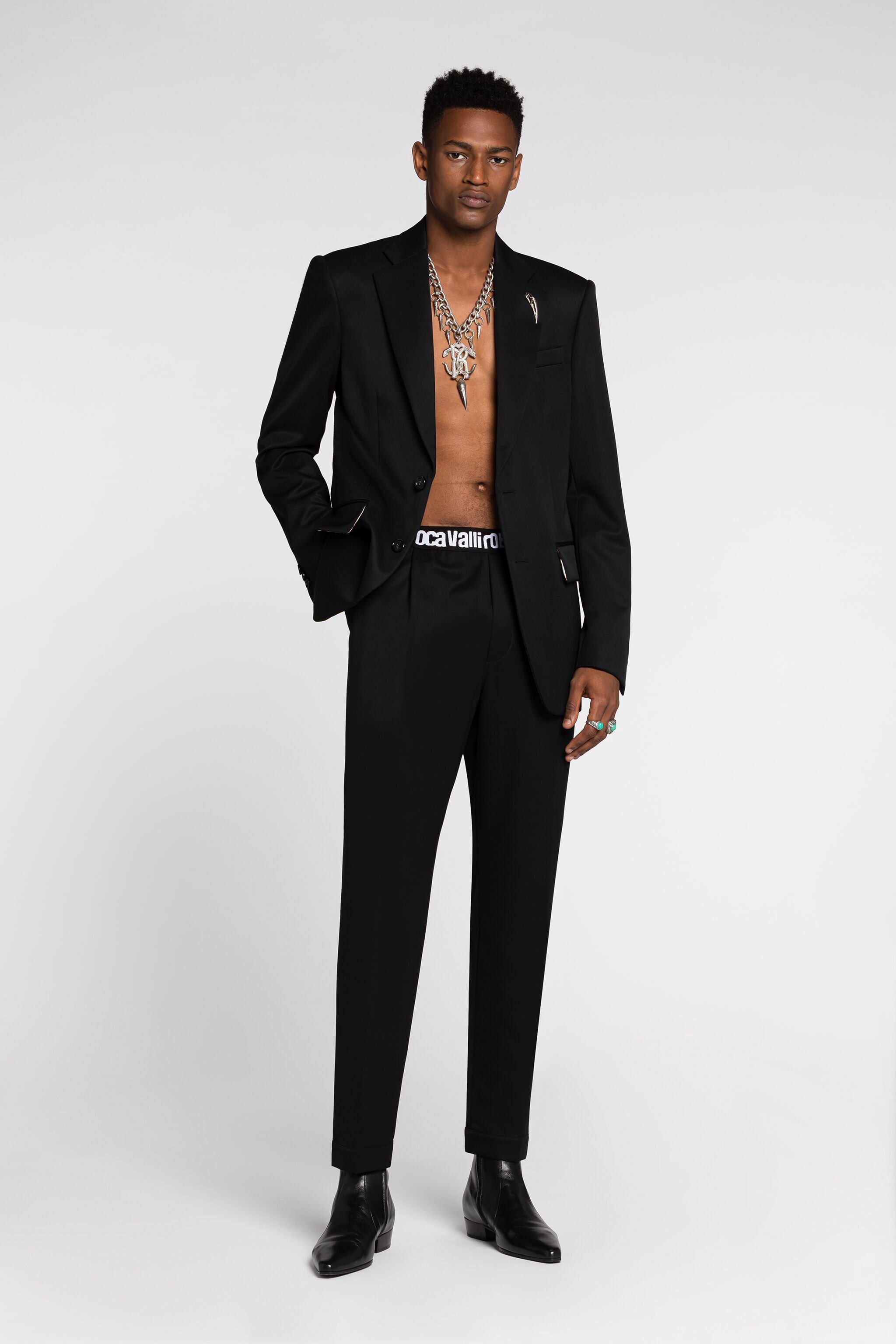 RC Logo-Waistband Tailored Wool Trousers Black RRT230-VW020